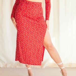 PLT Red Floral Midi Skirt P18
